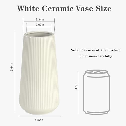Beige Ceramic Vase, GUKJOB Cute Flower Vase for Pampas Grass, Home, Living Room, Dining Table, Farmhouse, Office Decor, Bedroom, Table, and Kitchen Shelf (XL Beige)