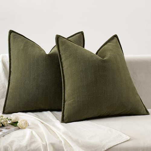 MIULEE Pack of 2 Olive Green Euro Shams Chenille Pillow Covers 26x26 Inch