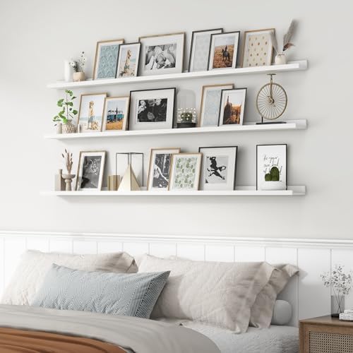 Axeman Picture Ledge Shelf, 72 Inch White Floating Shelves Set of 3