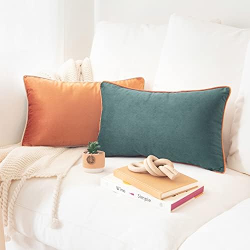 MONDAY MOOSE Decorative Throw Pillow Covers Cushion Cases, Set of 2 Soft Velvet Modern Double-Sided Designs, Mix and Match for Home Decor, Pillow Inserts Not Included (12x20 inch, Orange/Green)