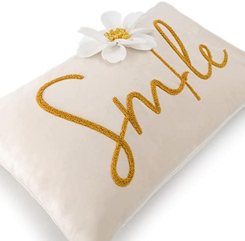 OiseauVoler 3D Flower Embroidered Smile Throw Pillow Covers 12x20 Inch