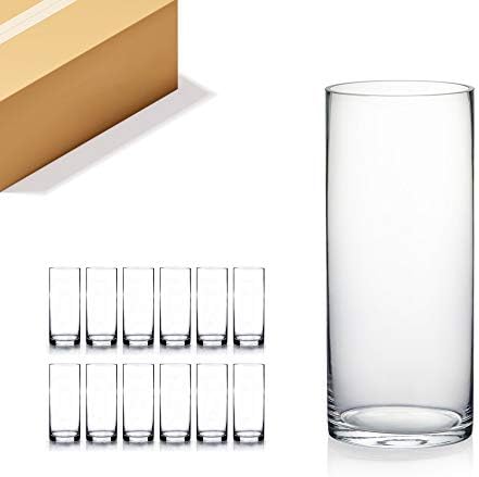 WGV Cylinder Vase Bulk, Diameter 5", Height 12", Clear Glass Floral Planter Container, Tall Centerpiece Arrangement for Wedding Party Event Home Office Decor, 12 Pieces