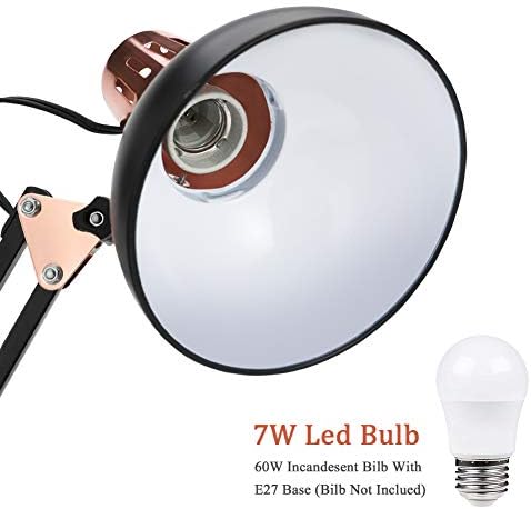 PowerKing Metal Swing Arm Desk Lamps with Base & Clamp, Black Rose Gold