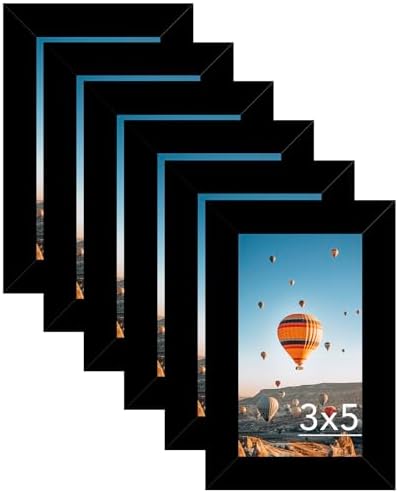 JCJMY 3x5 Picture Frame Set of 6 Black for Tabletop, 3 x 5 Photo Frame with Shatter Resistant Plexiglass, Sturdy 3 by 5 Poster Frame, 6 Pack, Black
