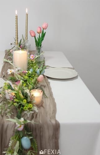 FEXIA 10Pcs Nude Brown Cheesecloth Table Runner Wedding Boho Burlap Decor