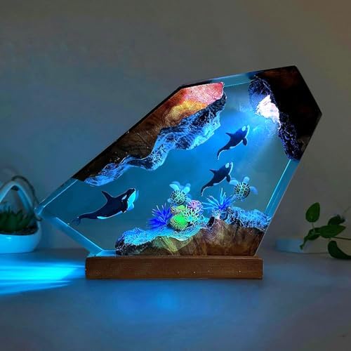 Handmade Orca Ocean Resin Lamp for Home Office Decor (M 8"x5")
