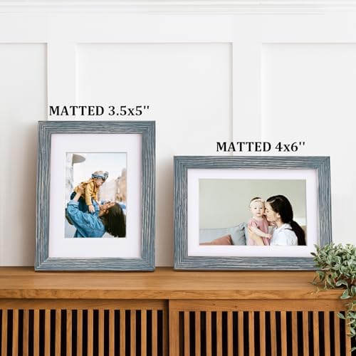 Egofine 5x7 Picture Frames Set of 4, Made of Solid Wood Covered by Plexiglass 3.5x5 and 4x6 with Mat or 5x7 without Mat, for Table Top Display and Wall Mounting Photo Frame Rustic Blue