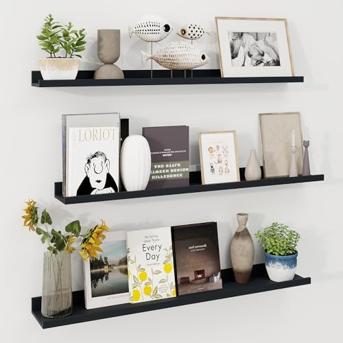 Axeman 40 Inch Floating Shelves, Black Picture Ledge Shelf Set of 3
