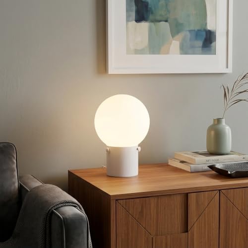Somniferous Modern White Table Lamp with Frosted Glass Globe Shade, E26 Base, Includes 7W LED Bulb, Small Bedside Desk Lamp for Bedroom, Living Room, Nightstand, Office
