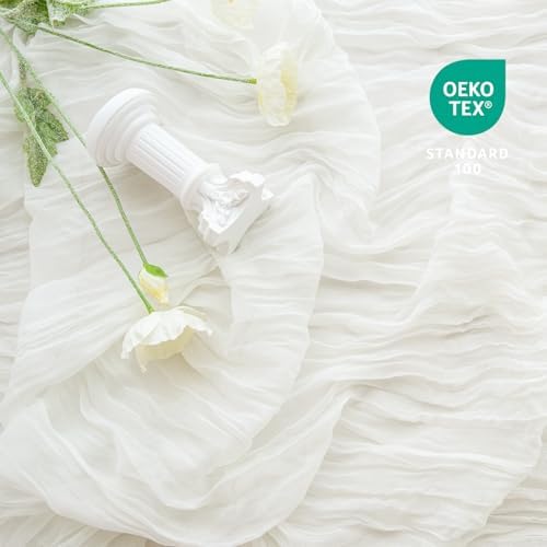 Sioloc Ivory White Cream Cheesecloth Table Runner 120'' x 35'', Spring Easter Decor Soft Gauze Boho Wedding Table Decor for 10ft Table Birthday Party, Baby Shower, Bridal Shower, Home & Event Decor