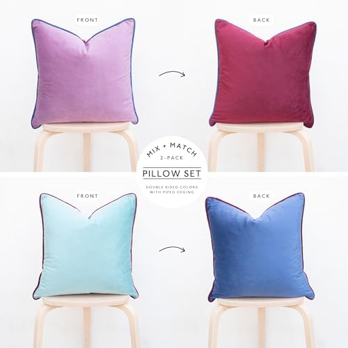 MONDAY MOOSE Decorative Throw Pillow Covers Cushion Cases, Set of 2 Soft Velvet Modern Double-Sided Designs, Mix and Match for Home Decor, Pillow Inserts Not Included (20x20 inch, Purple/Blue)