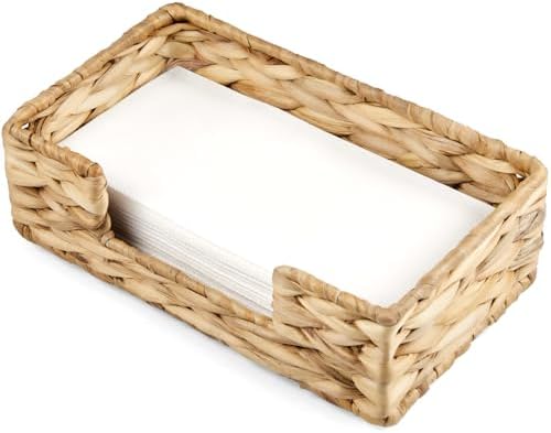 Napkin Holder for Bathroom, Woven Wicker Water Hyacinth Guest Towel Holder Tray, Disposable Paper Hand Towel Holder for Bathroom Accessories, Dinner Napkin Holder for Kitchen Table Party