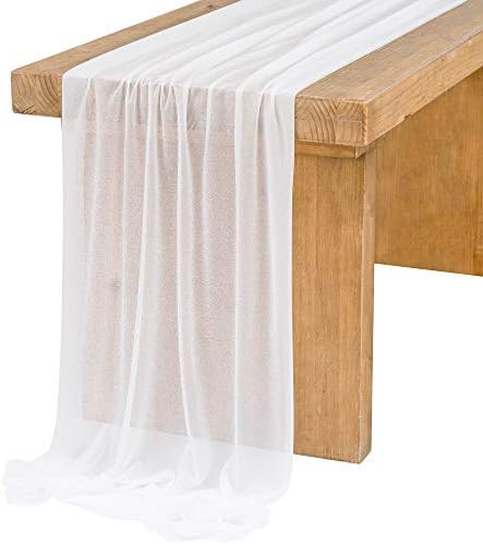Ling's Moment 14Ft Brilliant White Table Runner, Long Chiffon Table Runners