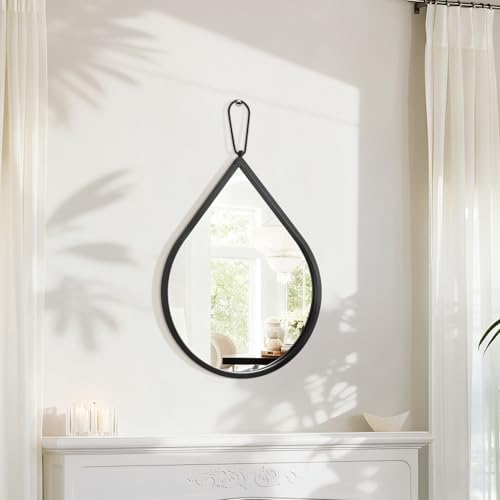 Wall Mirror with Thicken Metal Framed Black Teardrop Hanging Mirror Modern Decorative Mirrors for Bathroom Living Room Entryway Hallway Small