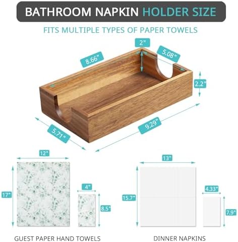 Napkin Holder for Bathroom, Acacia Wooden Guest Towel Holder Tray for Bathroom, Disposable Paper Hand Towel Holder for Bathroom Accessories, Dinner Napkin Holder for Kitchen Table Party