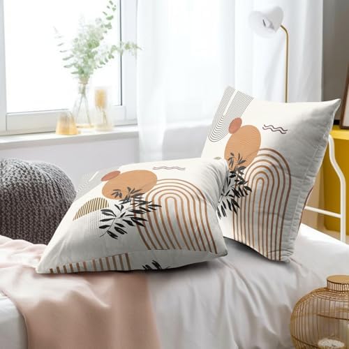 Boho Throw Pillow Covers 18x18 Inch Set of 2 Mid-Century Modern Cushion Case Geometric Tropical Leaf Sun Decorative Bohemian Pillowcase for Home Sofa Couch Patio