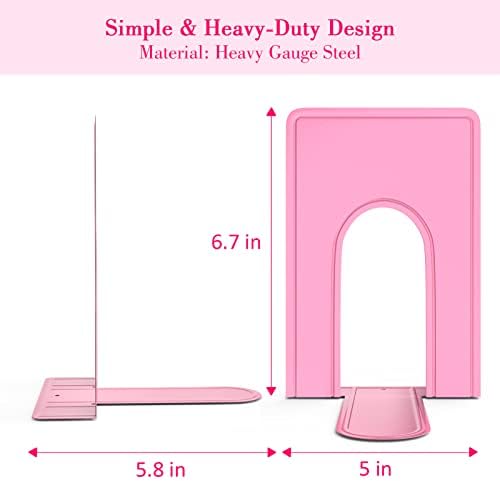 Optomni Bookends, Book End Supports Heavy Duty Metal Bookend Support, Book Ends Supports for Shelves Decor Home Office School (2 Pairs/4 Pieces, Pink)