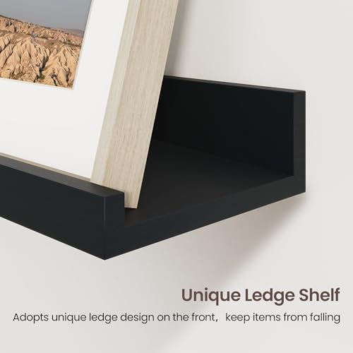 Axeman Picture Ledge Shelf, 24 Inch Black Floating Shelves Set of 3