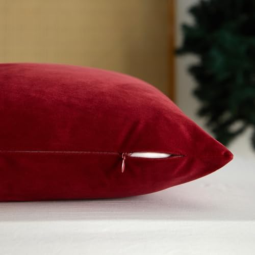 JUSPURBET 12x20 Lumbar Velvet Throw Pillow Covers Set of 2,Burgundy