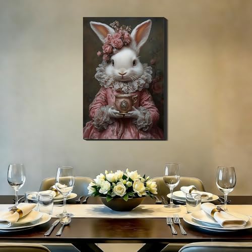 Easter Framed Rabbit Wall Art, Bunny Pictures Vintage for Living Room, Rabbit Vintage Decor & Easter Decor
