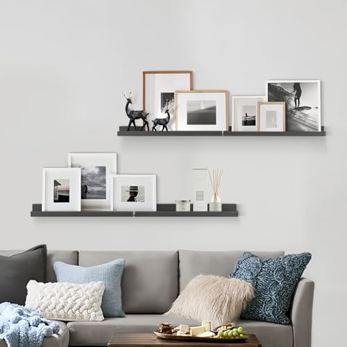 24 Inch Black Floating Picture Ledge Shelf, Photo Wall Shelves with Lip