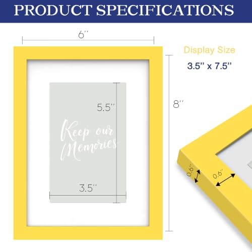 An&He 6x8 Picture Frame with Mat, Yellow Photo Frame for Wall & Tabletop Display, Holds 5.5x7.5 or 3.5x5.5 Photos, Gallery Wall Frame for Home Décor