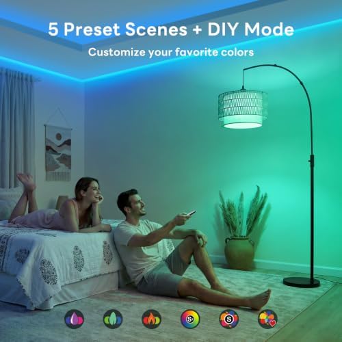 Boho Rattan Arc Floor Lamp, 71" RGB Color Changing, 3-in-1 Shade