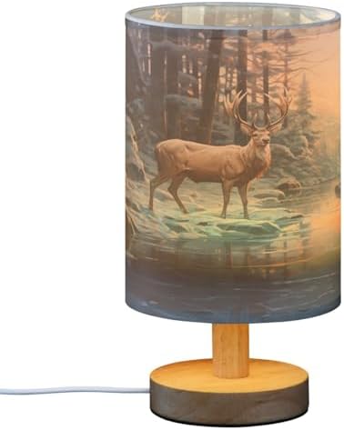 ALAZA Deer Winter Landscape Decor Bedside Table Lamp with USB Port for Bedroom Nightstand Office Desk LED Bulb Included
