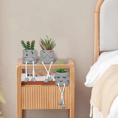 Zerzsy 3 Pack Faux Plants Small Artificial Succulents, Fake Plant Modern Farmhouse Decor, Mini Plants Succulent Pots Bathroom Decor, Office Desk Accessories