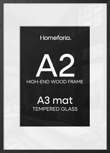 Homeforia A2 Black Oak Picture Frame, High-End Wood, A3 Mat, Glass