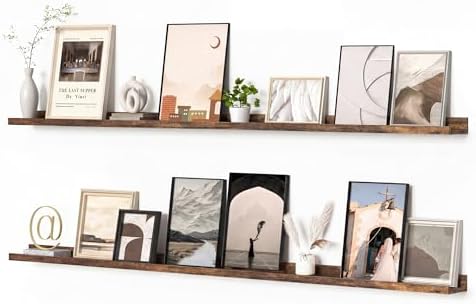 Heimlove Picture Ledge Shelf, Floating Shelves Set of 2, 70.87Inches Picture Shelf for Wall with Ledge, Kids Bookshelf Wall Mounted for Living Room Bedroom Decor Books Photo Frames - Rustic Brown
