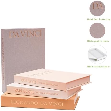 Aesthetic Decorative Books - Set of 2 Linen Boxes with Gold Lettering, Enhance Your Coffee Table, Bookshelf or Mantle Decor - Fake/Faux Books for Home Decoration, Photo & Keepsake Storage