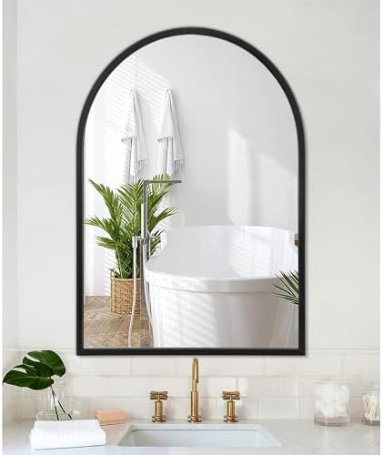 Arch Wall Mirror 28"x20" Large Black Bathroom Mirror Metal Frame Mirrors for Wall, Decoration Vanity Bedroom Entryway Living Room