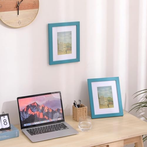 Muzilife Teal 8x10 Wood Picture Frame with Mat, Real Glass Cover, 1 Pack