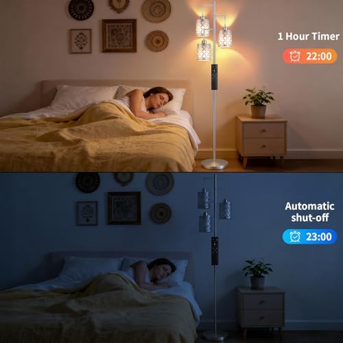 72" Dimmable Floor Lamp with Remote & Timer, Modern Minimalist Standing Lamp for Living Room Bedroom, 3 Individually Controlled Heads, 2 Height Options, 3x 800LM LED Bulbs Included - Silver