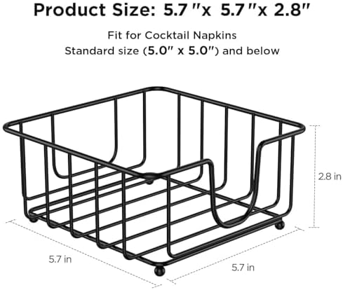 Metal Cocktail Napkin Holder for Bar, Flat Napkin Holder Caddy for Cocktail Napkins and Beverage Napkins, 5.7" x 5.7" x 2.2" Inside Size (Black)