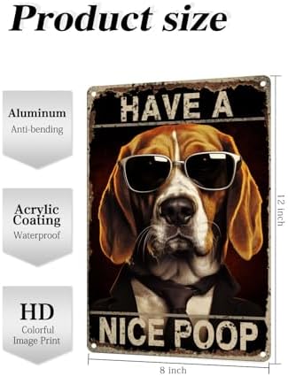 Beagle Have a Nice Poop Bathroom Funny Novelty Metal Sign Retro Wall Decor for Home Gate Garden Bars Restaurants Cafes Office Store Club Sign Gift Plaque Tin Sign 12x8 INCH(4166)