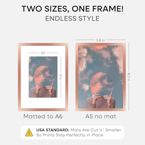 Homeforia A5 Rose Picture Frame, High-End Metal, A6 Mat, Glass