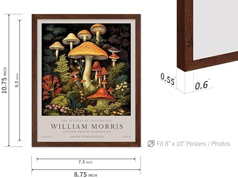 Poster Master William Morris Poster - Mushrooms Print - Flower Art - Farmhouse Illustration - Floral Illustration - Aesthetic Piece - Office or Living Room Decor - 8x10 Brown Framed