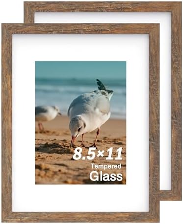An&He 8.5x11 Picture Frame Set of 2, Brown Wood Grain Photo Frame for Wall Mounting or Tabletop Display