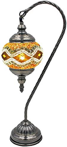SILVERFEVER Handcrafted Mosaic Turkish Lamp Moroccan Glass Table Desk Bedside Light Bronze Base with E12 Bulb (Wave White Lattern)