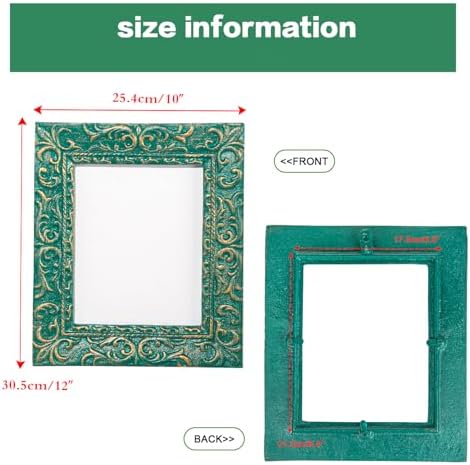 Sungmor Cast Iron Decorative Wall Mirror - Heavy-Duty Green & Gold Embossed Vintage Frame - Ornate Rectangular Hanging Mirror for Entryway, Living Room, or Bathroom