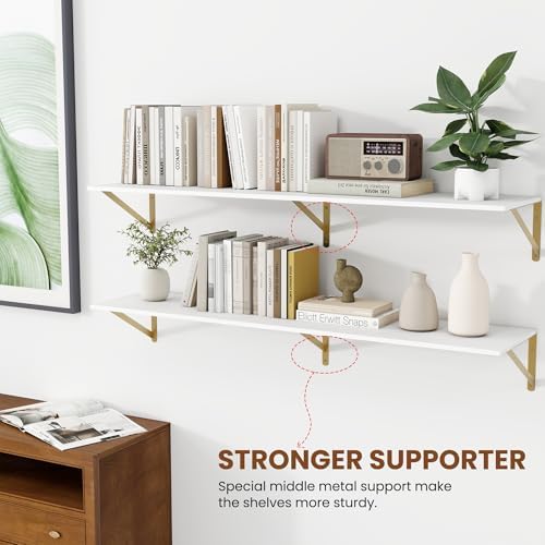 Heimlove 48W x 12D Deep Floating Shelves Set of 2 White & Gold