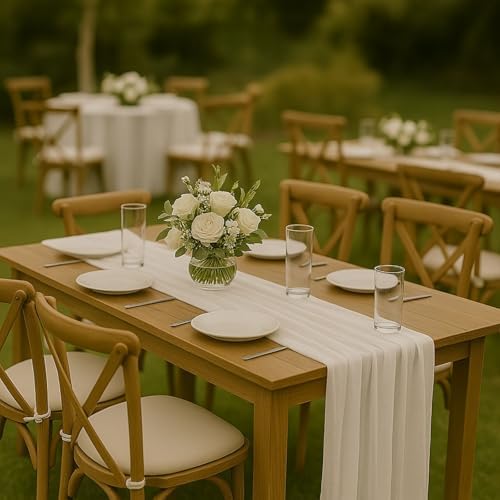 3 Pack Ivory 10FT Cheesecloth Table Runner –120 Inch White Gauze Table Runners for Wedding, Bridal Shower, Elegant Rustic Boho Reception Décor