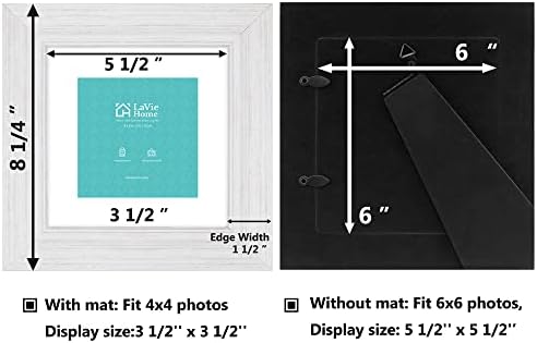 LaVie Home 6x6 Picture Frames (3 Pack, Distressed White) with Mat for 4x4 Photos Rustic Wood Grain Photo Frame with High Definition Glass for Wall Mount & Table Top Display, Set of 3 Square Frame
