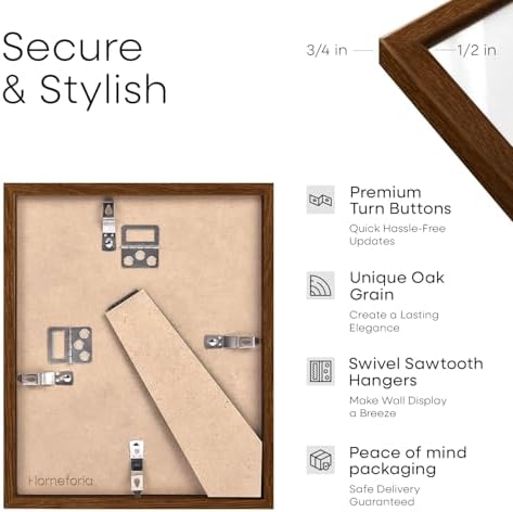 Homeforia 4x9 Brown Oak Business License Frame, High-End Wood, Glass