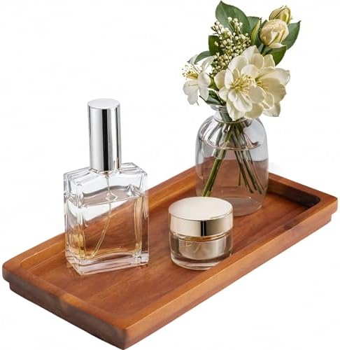 Demigo Bathroom Vanity Tray, Natural Acacia Organizer Tray, 11.8 x 5.9 in