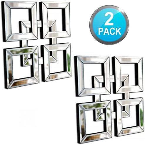 QMDECOR 2 Pack Silver Mirrored Wall Decor 12.2x12.2” Decorative Mirror Modern Fashion DIY Wall-Mounted Mirrors Square Gorgeous Glam Accent Decor Vintage Decor Chic Mirror for Room Home Decor