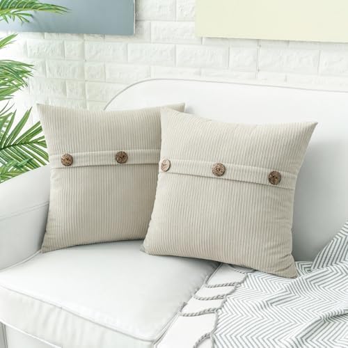 HWY 50 Cream White Chenille Throw Pillow Covers 16x16 Inch Buttons
