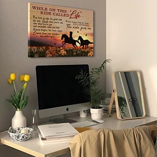 Rustic Religious Horse Wall Art Life with Girl Picture Inspirational Painting Horse Gifts for Girls Framed Modern Artwork for Girls Bedroom Home Decor 16x24 inch